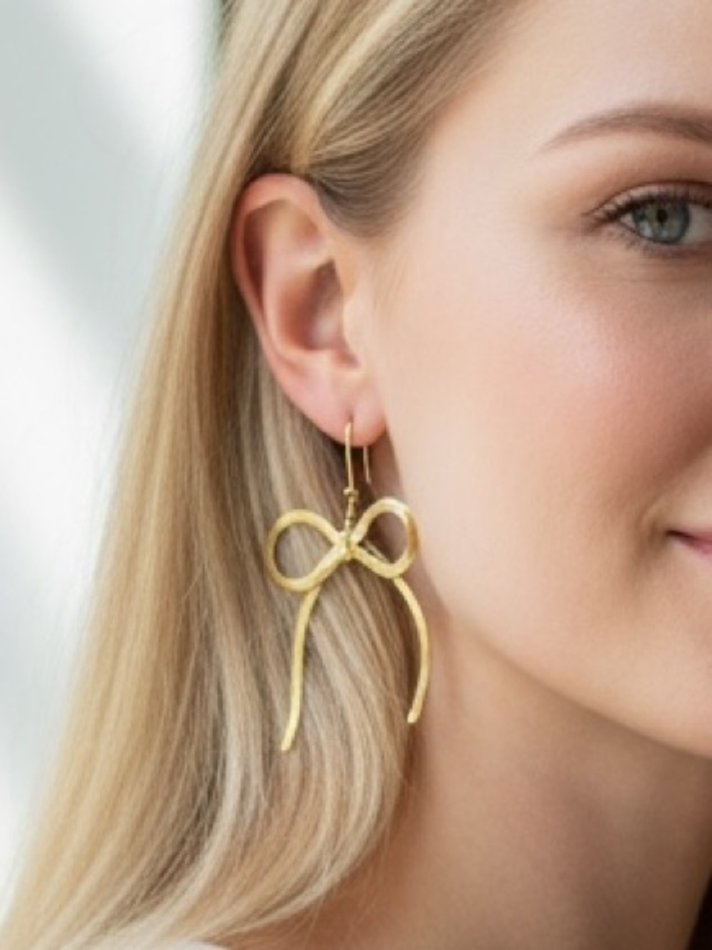 Gold Bow Drop Earrings – Elegant Bow Dangle for Women